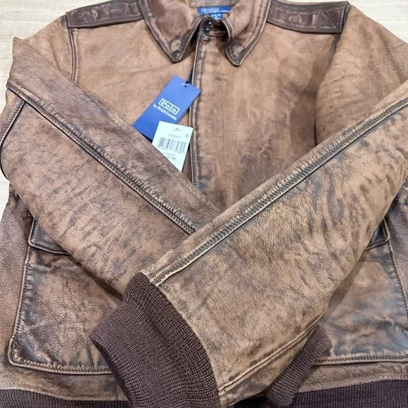 Polo Ralph Lauren 100% Cow Leather Boys Youth Bomber Jacket  Large (14-16) - Picture 5 of 7